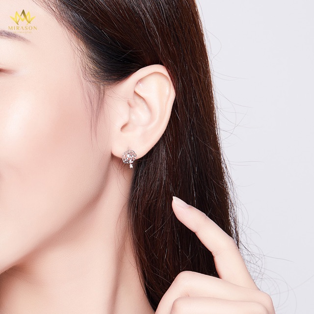 Khuyên Tai Bạc Nữ MIRASON Hoa Đính Đá Sang Trọng - Bông Tai Nữ Bạc 925 Cao Cấp