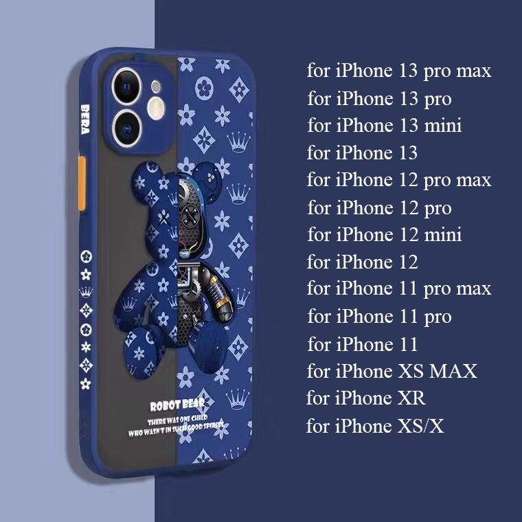Ốp điện thoại mặt nhám chống rơi hình gấu sang trọng thời trang cho IPhone 13 12 11 Pro Max 12 13 Mini X XS Max XR