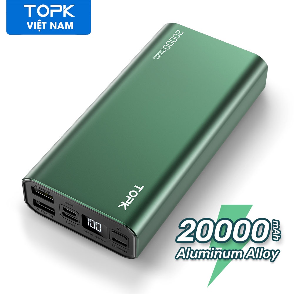 [CHÍNH HÃNG] Sạc dự phòng Vỏ Kim Loại TOPK I2006 20000 MAh Sạc Cho Iphone Xiaomi Samsuang Samsung HUAWEI Oppo