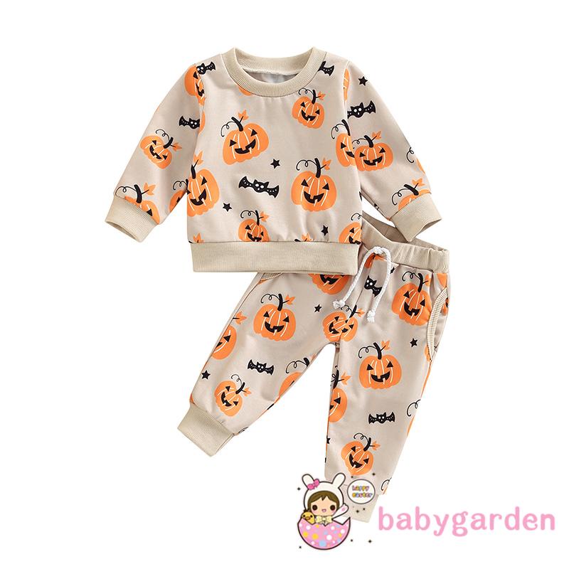Set Đồ Halloween 2 Món Gồm Áo Thun Tay Dài In Họa Tiết Bí Ngô + Quần Cho Bé 0-3 Tuổi