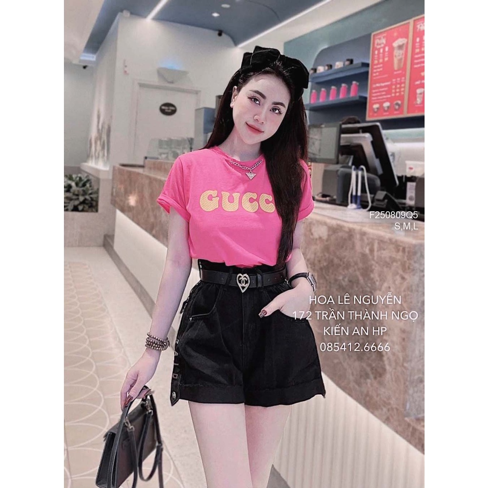 Quần short jean thêu chữ lưng cao!