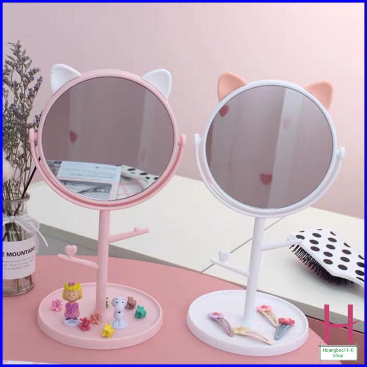 Gương Tai Mèo Để Bàn Trang Điểm Siêu Cute Xoay 360 Độ