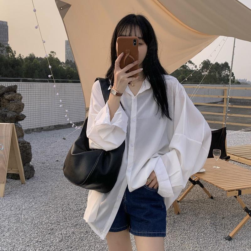 Áo Sơ Mi Vải Lụa Lạnh Mỏng Tay Dài Dáng Rộng Chống Nắng Thời Trang Mùa Hè Cho Nữ