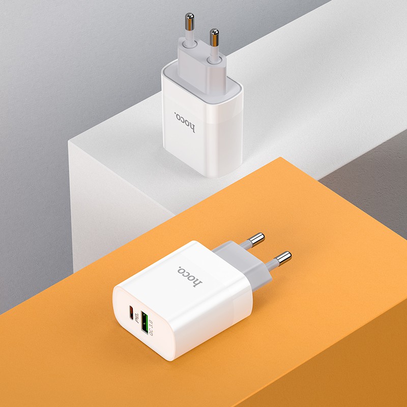 Cốc Sạc 2 Cổng Hoco C80A USB QC3.0 và Type-C PD20W - Hàng Chính Hãng - Bảo Hành 12 Tháng