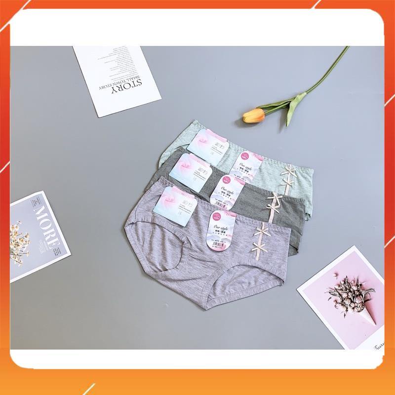 Quần lót nữ chất liệu cotton đũi cao cấp kháng khuẩn thấm hút mồ hôi mix 2 nơ lệch Q2619
