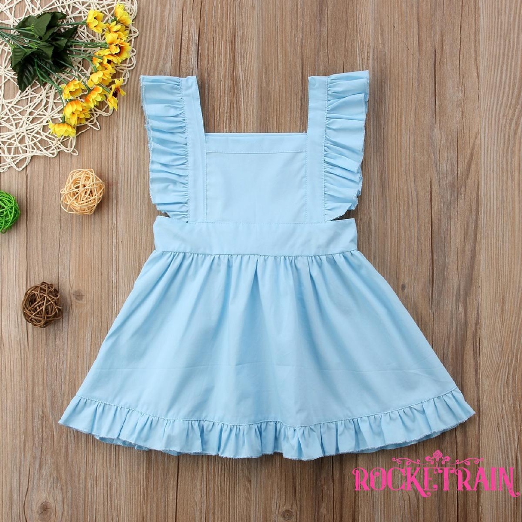 Đầm chữ A cổ vuông hai dây viền bèo xinh xắn cho bé gái