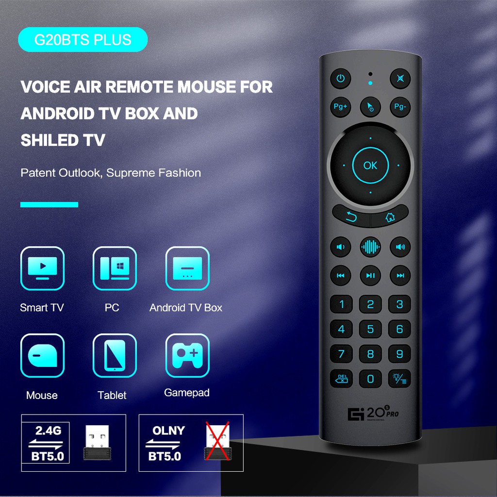 Điều khiển giọng nói chuột bay G20s Pro BT - Bluetooth và 2.4G Led bàn phím