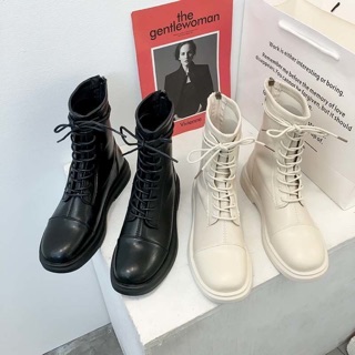 Boots/ giày da cao cổ buộc dây khoá sau