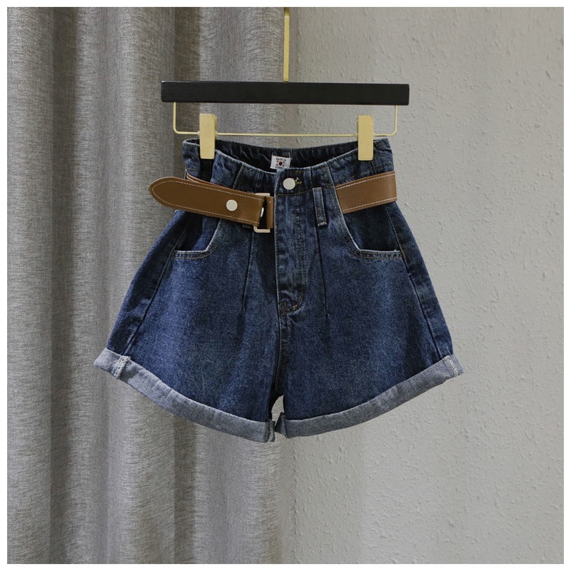 2023 Quần short denim ống rộng lưng cao phong cách cổ điển dành cho nữ