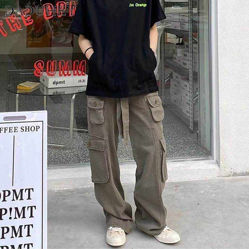 DaDuHey Men's and Women's 2022 Fashion Korean Style Trendy Fashion Joker Multi-Pocket Slacks Ins Summer Thin Brand Functional Loose Straight Cargo Pants