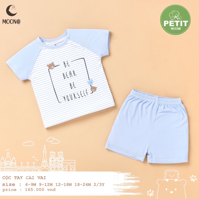Bộ cộc tay petit Moon mềm mát, thấm hút bé trai bé gái