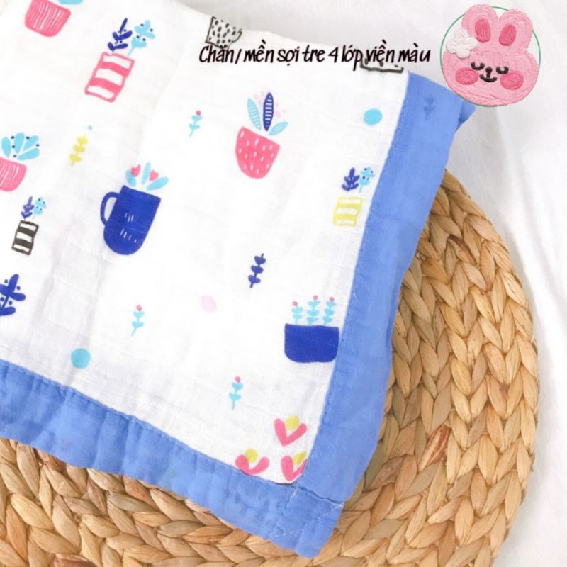 Chăn/Mềm sợi tre Aden 4 lớp viền màu