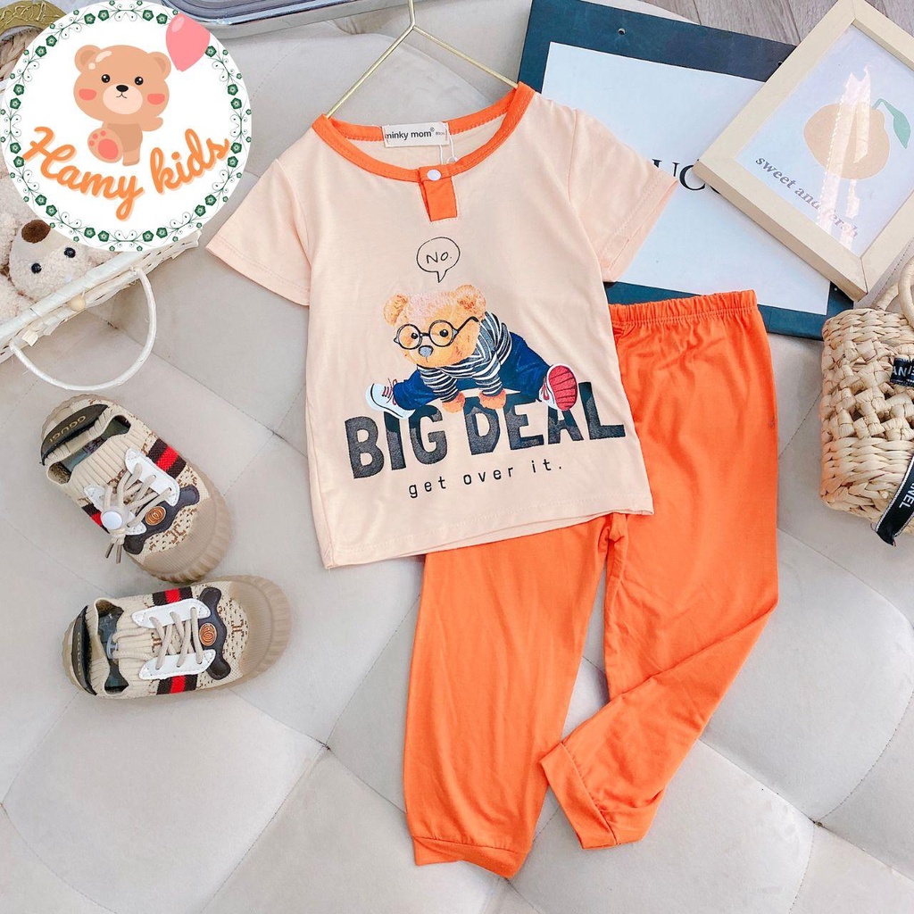 Đồ Bộ Minky Mom Chính Hãng Tay Ngắn Quần Dài Nút Cổ Trụ Vải Thun Lạnh Cho Bé Trai Bé Gái Từ 0-5 Tuổi Dưới 20kg- Hamykids