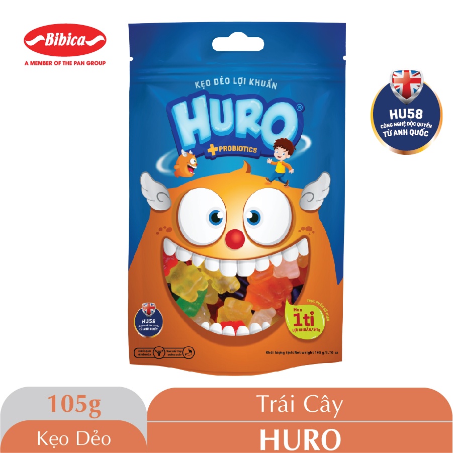Kẹo dẻo lợi khuẩn HURO túi 105, lọ 168 gram Bibica cho bé