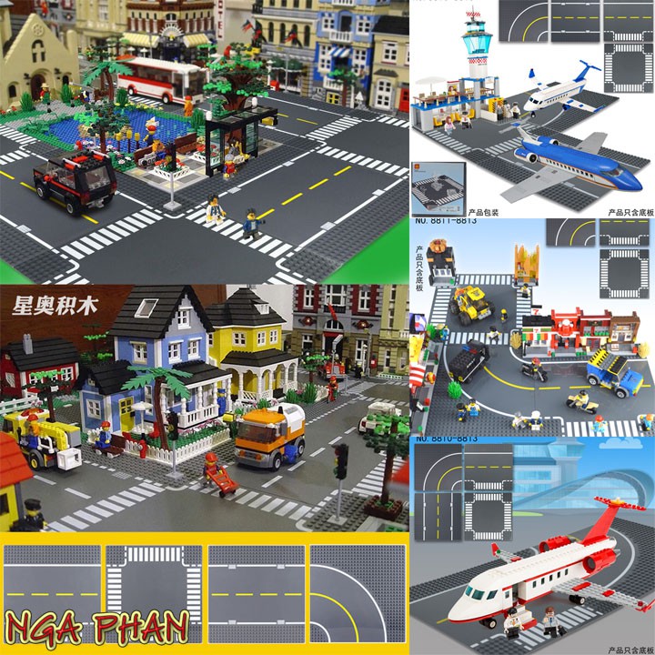 Tấm Nền Giao Thông Đường Phố Ngã Ba Base City Lego Đồ Chơi Xếp Hình Lắp Ráp