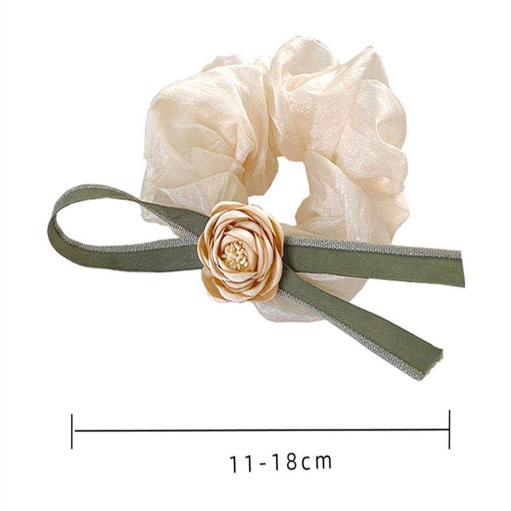Dây Cột Tóc Vải Lụa Màu Xanh Lá In Họa Tiết Hoa Xinh Xắn Thời Trang Cho Nữ