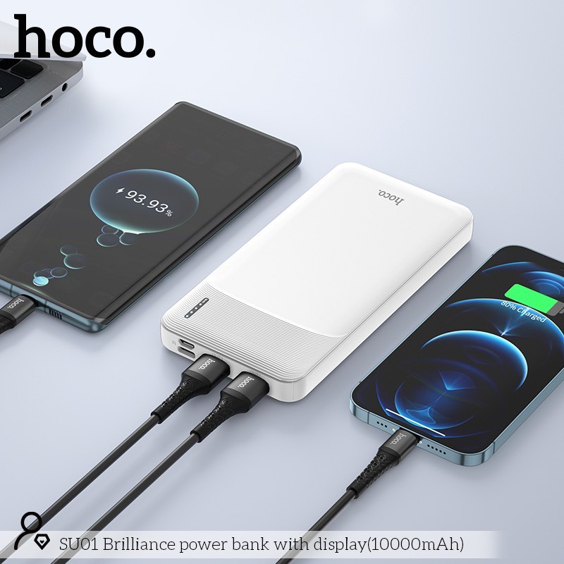 Pin sạc dự phòng SU01 đèn báo pin, 2 cổng ra, tích điện dung lượng 10000mAh - Chính hãng