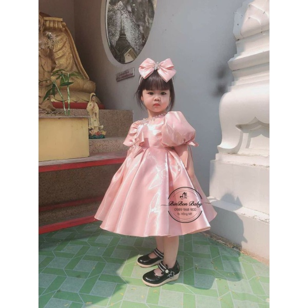 Váy công chúa cho bé BinBon Baby, đầm công chúa tay bồng cổ ngọc cho bé gái