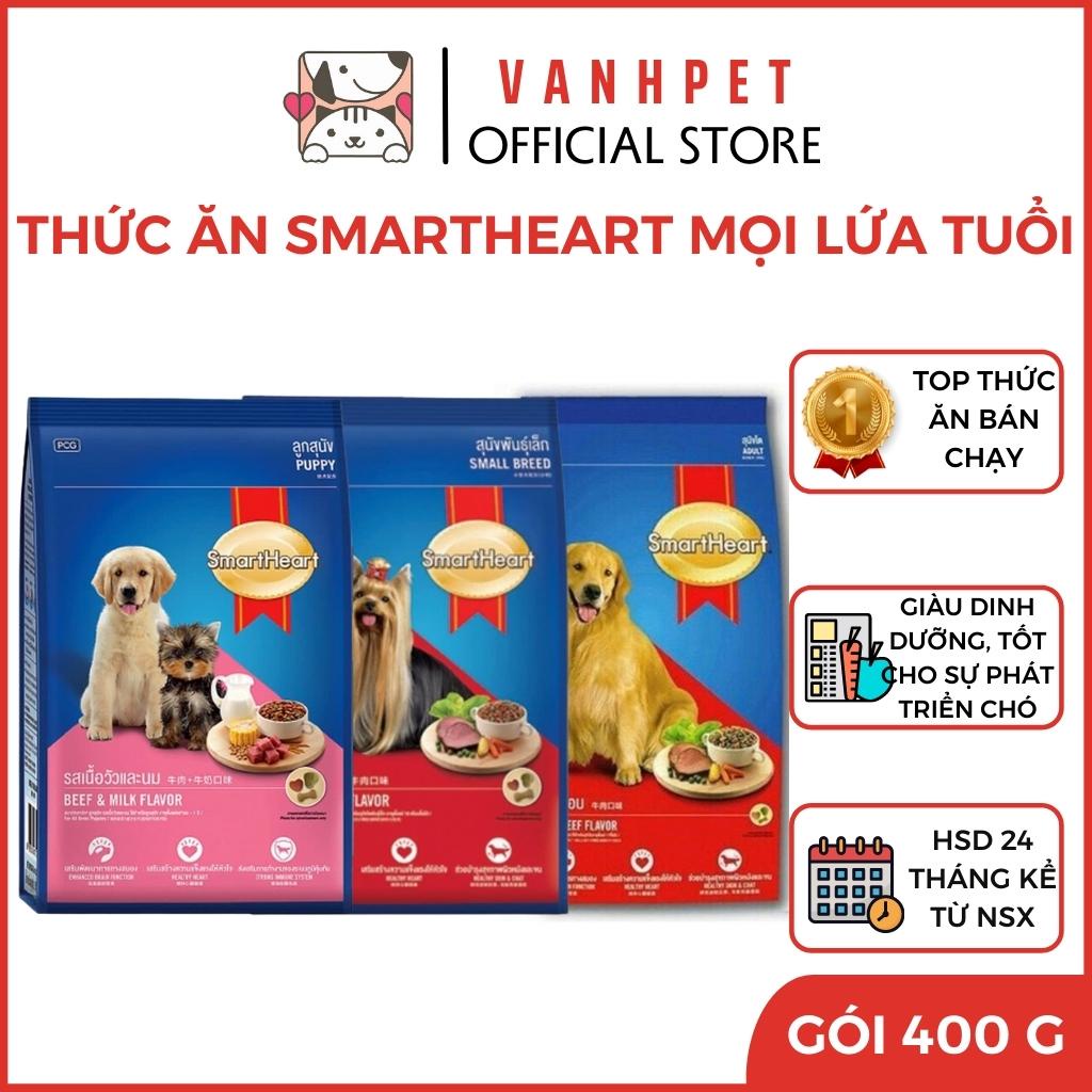 Thức ăn hạt Smartheart cho chó dạng khô vị bò và sữa 400g dành cho chó nhỏ, chó lớn và chó giống nhỏ - vanhpet