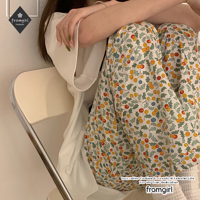 Quần Dài Lưng Thun Ống Rộng In Hoa Dễ Thương Thời Trang Mùa Hè Cho Nữ