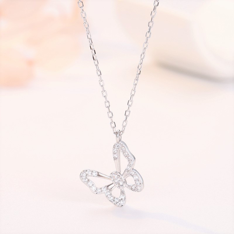 Dây chuyền bạc nữ Evasilver hình móc treo cánh bướm, Chuẩn vòng cổ chất liệu bạc ta sáng bóng