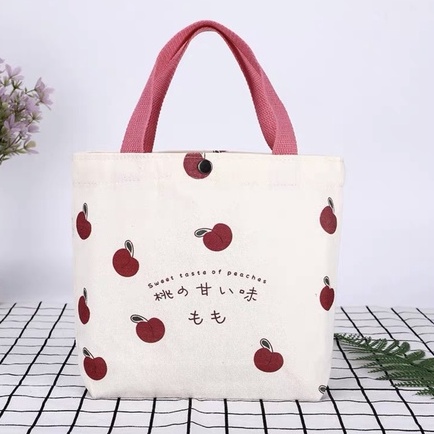 Túi Xách Tay Canvas, Túi Vải Mini Hình Quả Đào Phong Cách Hàn Quốc Dễ Thương