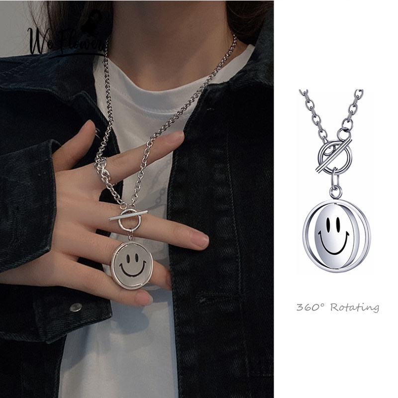 We Flower Vòng cổ Thép Không Gỉ Mặt Cười Emoji Vui Nhộn Thời Trang Unisex
