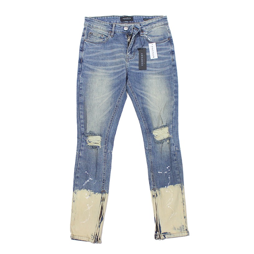 Quần jean zipper Pacsun xanh vẩy sơn ✅ Quần jean Pacsun ✅ Chất jean co giãn cao cấp Daddyst