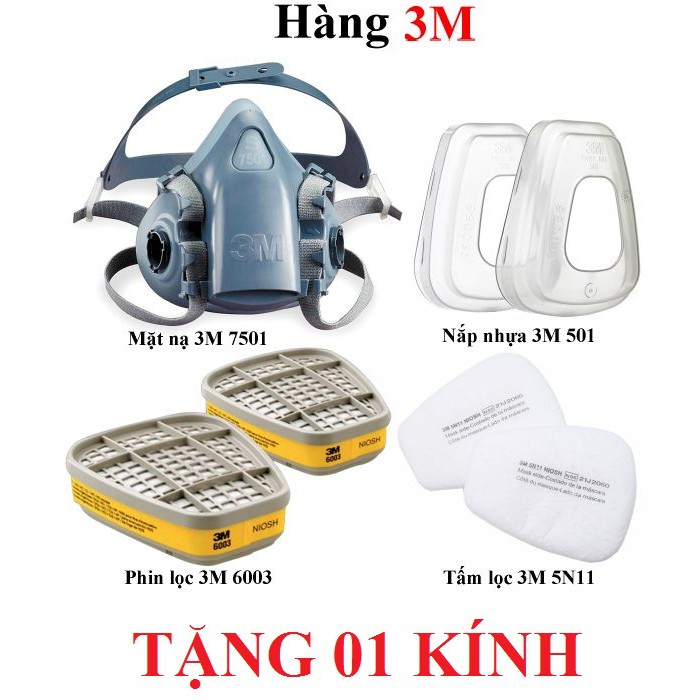 Bộ Mặt Nạ Phòng Độc 3M 7501 Kèm Theo Phin Lọc 3M6003 - Phun Thuốc Sâu, Chống Hóa Chất ,Phun Sơn ( China )