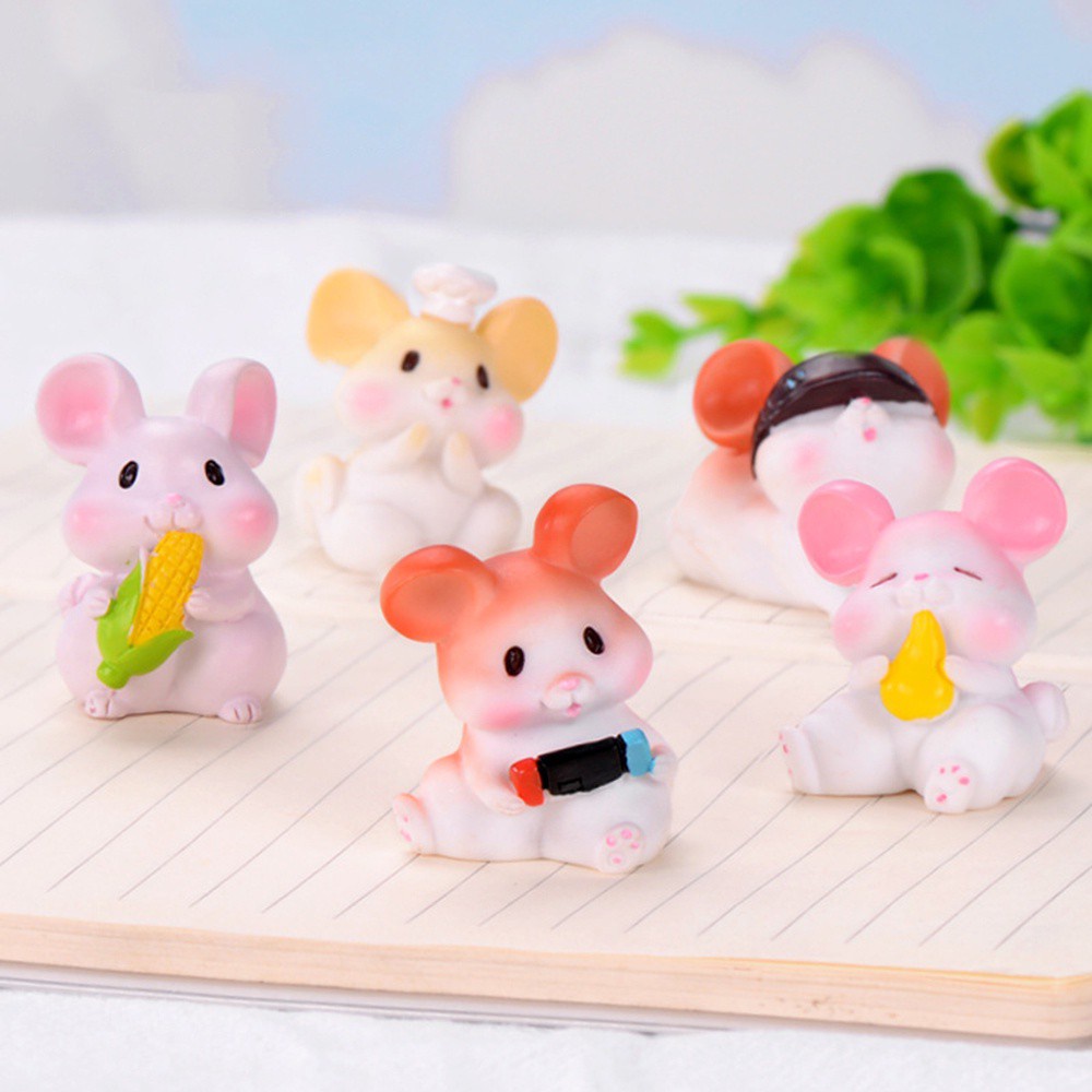 FUTURE Gift Cute Mouse Figurine Desktop Ornament Cartoon Mice Toy Miniature Rat Micro Landscape Home Decoration Resin Crafts Fairy Garden Little Animal Statue