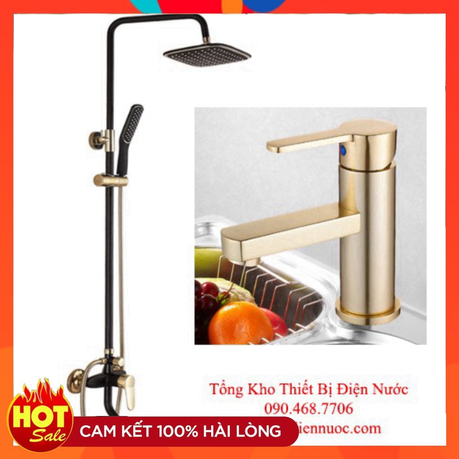 Combo bộ sen cây tắm GIORMANI kèm vòi chậu lavabo vang đen cao cấp SC09-SNL23