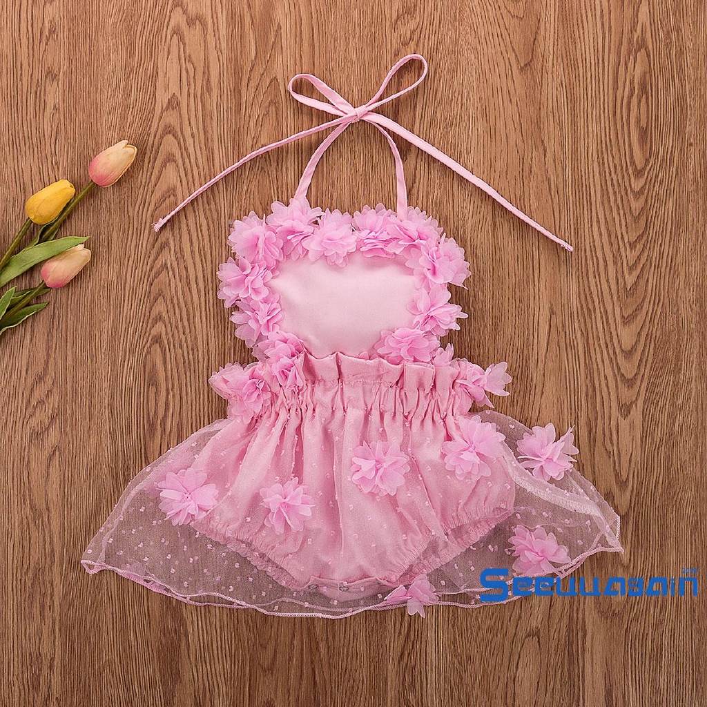❥☀✿SEENewborn Infant Spring Summer Sleeveless Baby Girl Lace Tutu Dress
