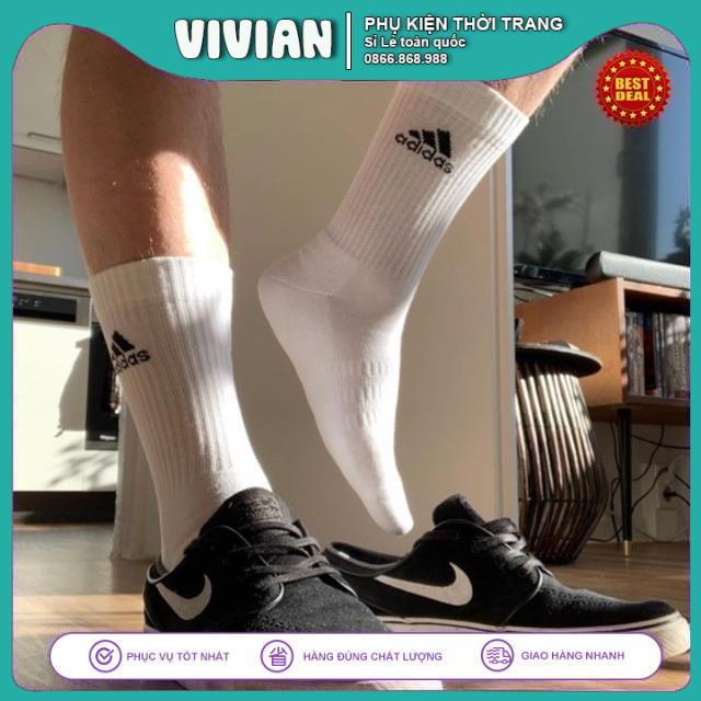 Vớ ADIDAS cổ cao [ Hộp 5 đôi ] Tất dệt kim cao cổ, Cotton dày dặn, kháng khuẩn, thấm hút mồ hôi