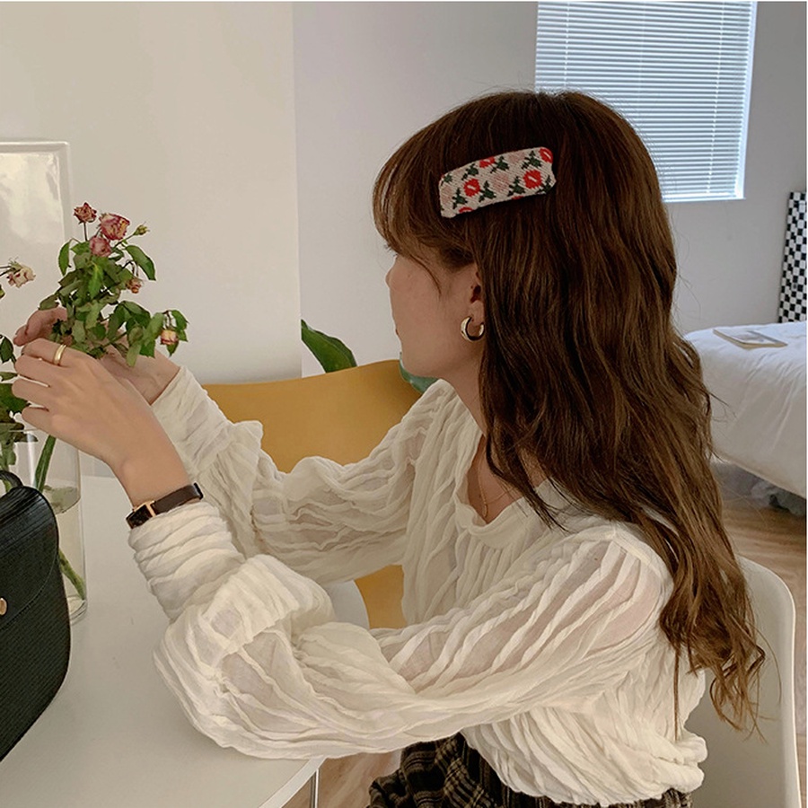 Băng đô cài tóc dệt kim phối hoa lá phong cách Hàn Quốc cổ điển thanh lịch