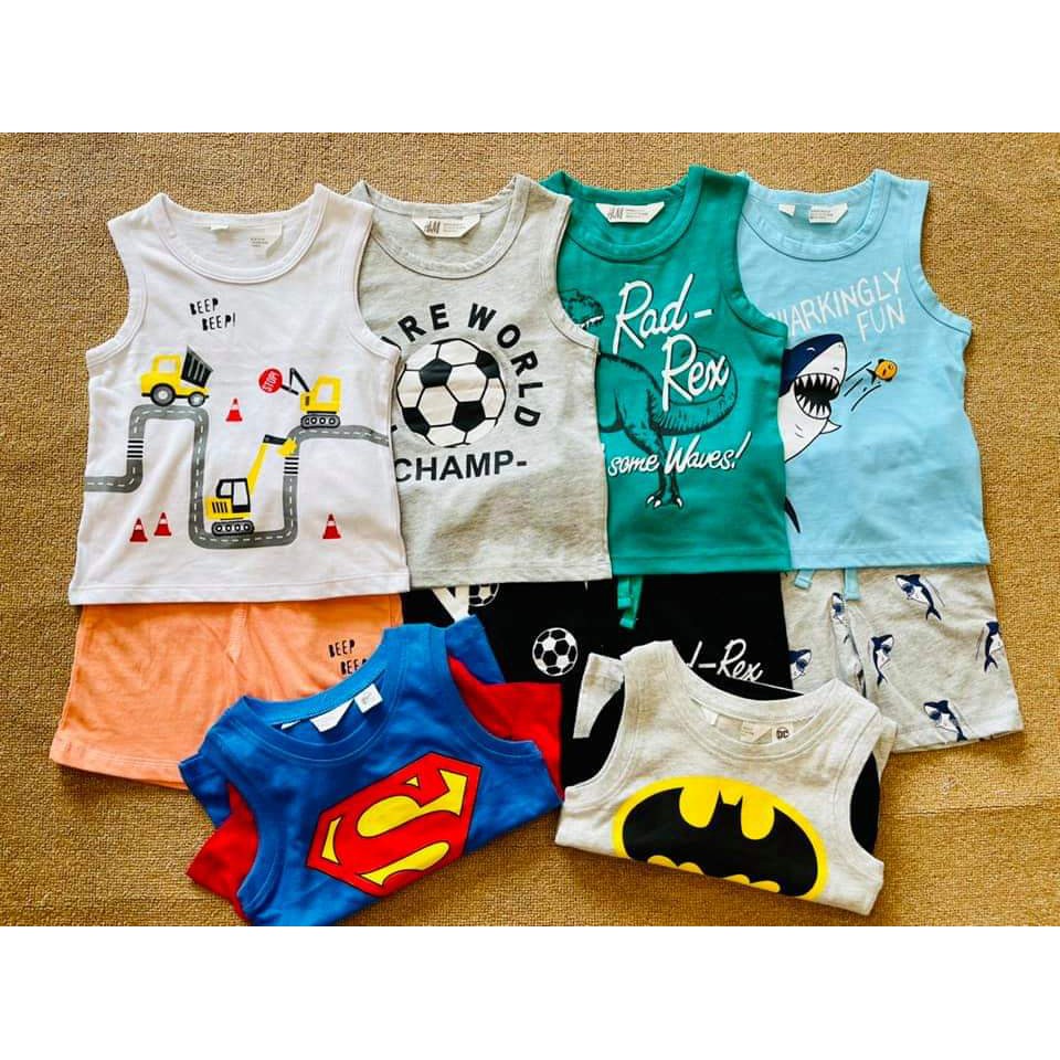 Set bộ ba lỗ bé trai Hm siêu nhân chất cotton mềm size 2-10 tuổi