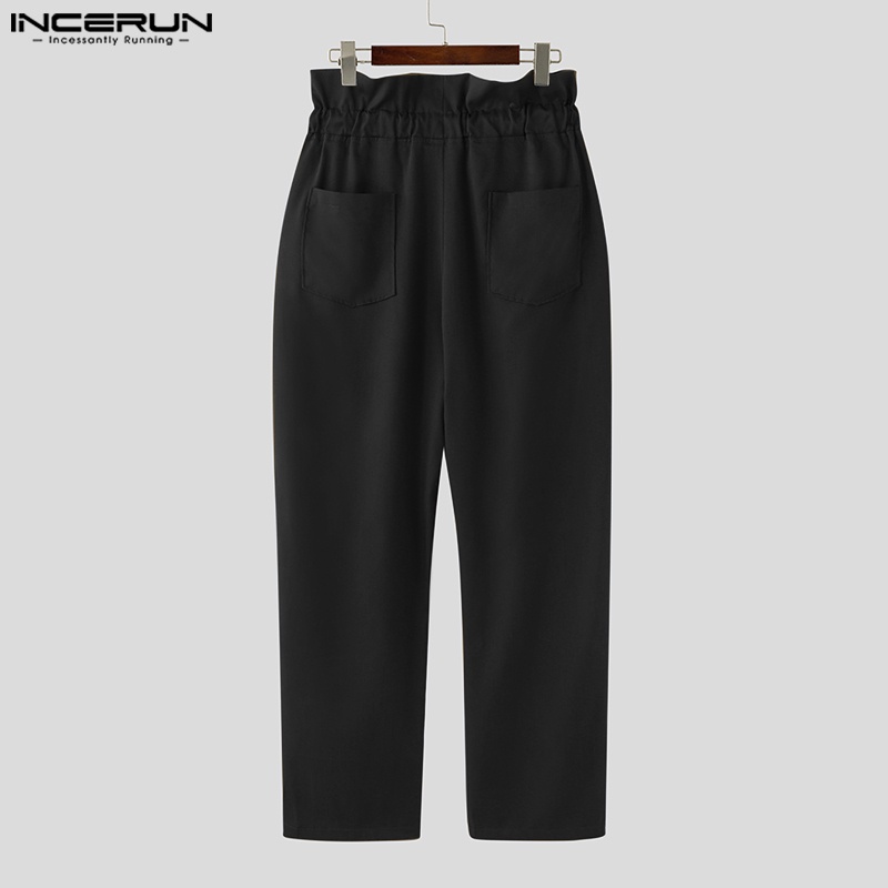Quần ống rộng INCERUN lưng cao phối dây rút phong cách vintage cho nam