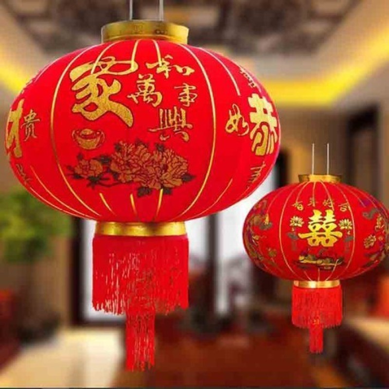 Đèn lồng đỏ vải nhung in hình cao cấp #40 #60 #80 trang trí tết cổ