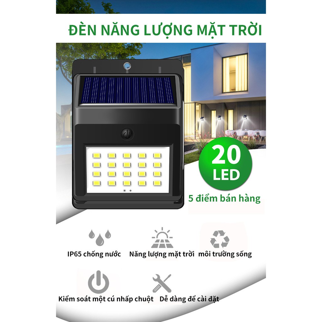 【Đồng hồ LED miễn phí】Đèn LED treo tường cảm biến chuyển động dùng năng lượng mặt trời 20L