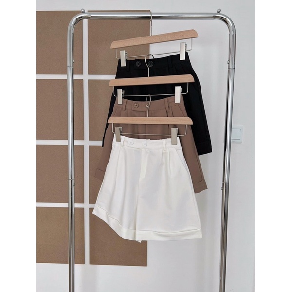 [Ảnh thật/Video]Quần sooc vải hai cúc ngang chun sau thiết kế gập gấu Hàn Quốc