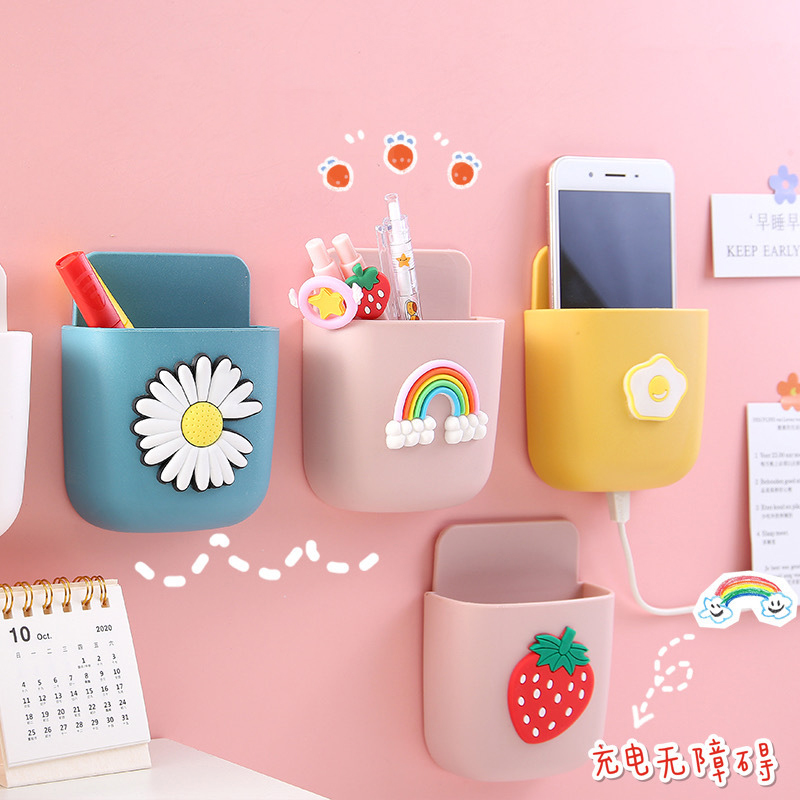 Giá đỡ đựng điều khiển từ xa/điện thoại gắn tường họa tiết hoạt hình dễ thương tiện dụng