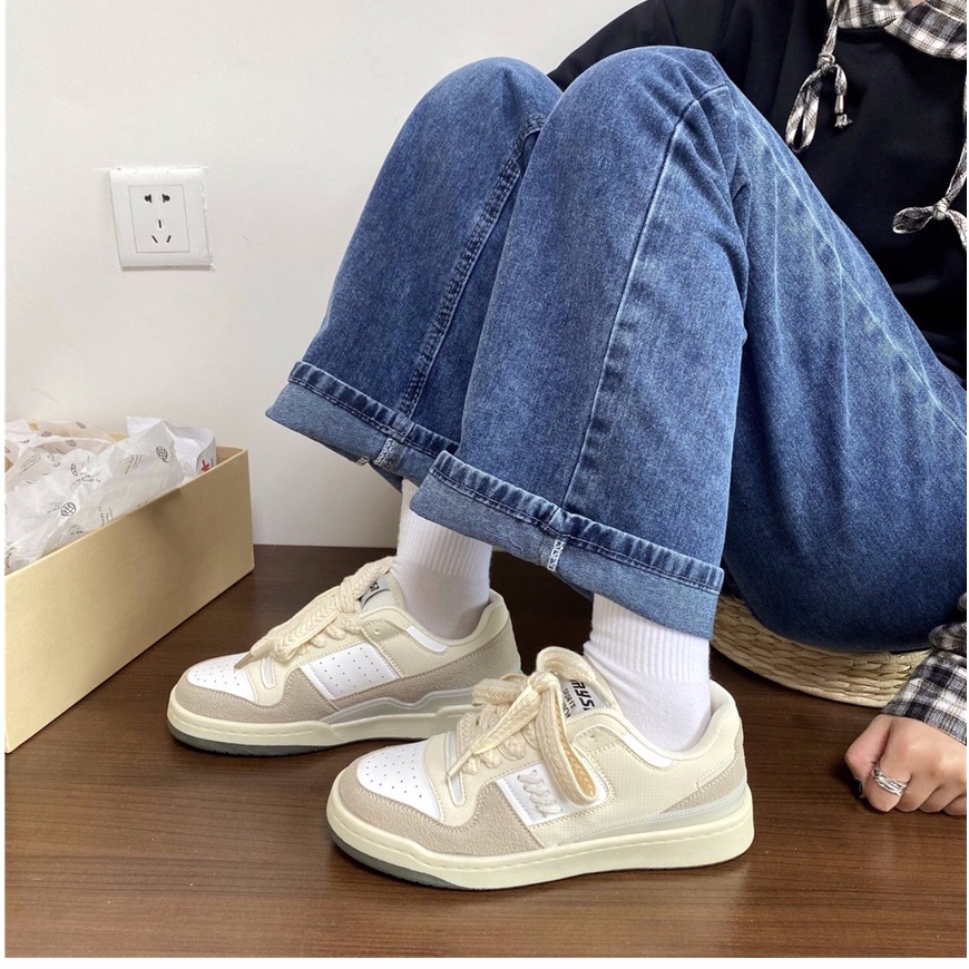 𝗺𝗶𝗲 𝘀𝘁𝘂𝗱𝗶𝗼 - SẴN NÂU BE 39 Giày thể thao sneaker mix màu da lộn dây thắt độc đáo