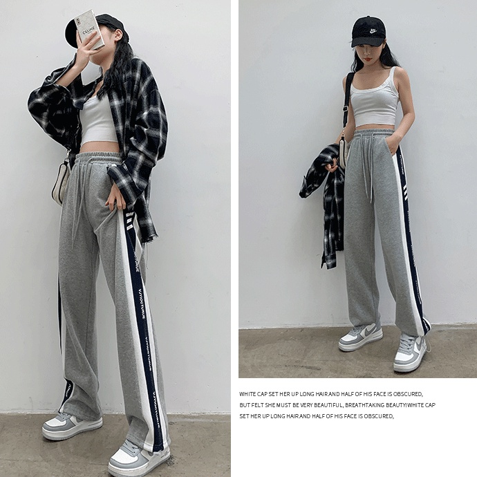 SUXI Quần Dài Thể Thao Ống Rộng Phối Dây Rút Thời Trang Xuân Thu Cho Nữ