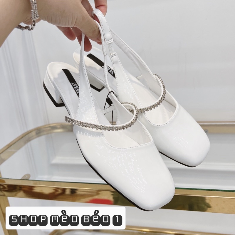 Sandal zara quai đá ngang gót thấp xuất dư fullbox