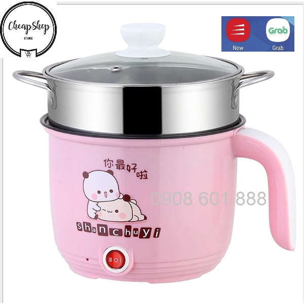 Ca Nấu Mì, Nấu Cơm Đa Năng Có Tay Cầm 1,8L - Nồi Lẩu Điện Mini Kèm Giá Hấp Inox, Ca Mỳ Đa Năng Cooking Poot