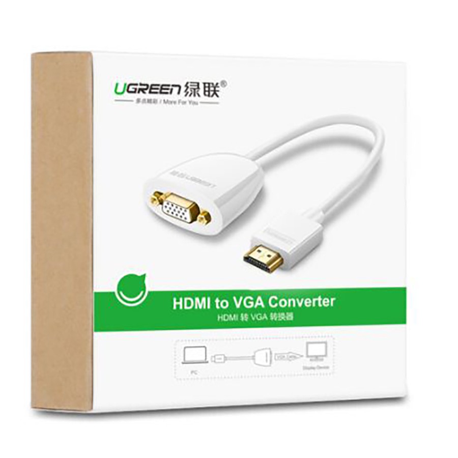 Cáp chuyển HDMI to VGA Ugreen 40252 màu trắng độ phân giải cao chính hãng - Hapustore