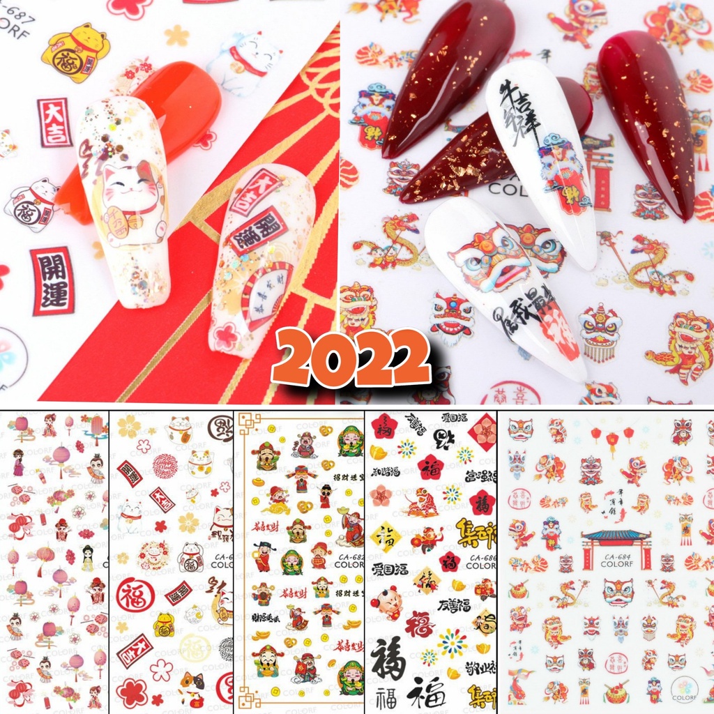 Sticker 3D Nails Tết 2022 | Hình Dán Móng Tay