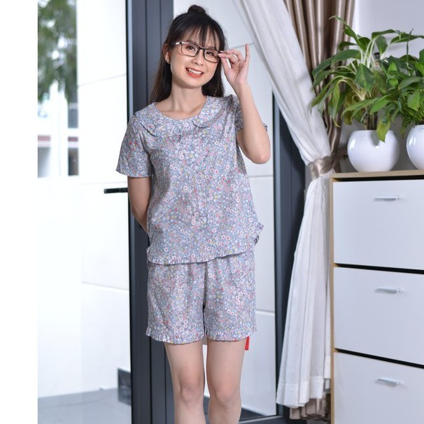 [GIẢM GIÁ]ĐỒ BỘ PIYAMA CỔ SENẢnh thật- Video] vải kate cotton mềm mát, họa tiết cực xinh