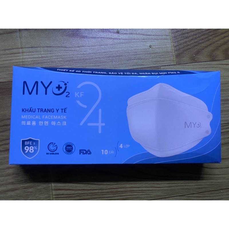 Hộp 10 cái khẩu trang KF94 My O2 - H2T, kháng khuẩn, chống bụi, màu trắng 【】