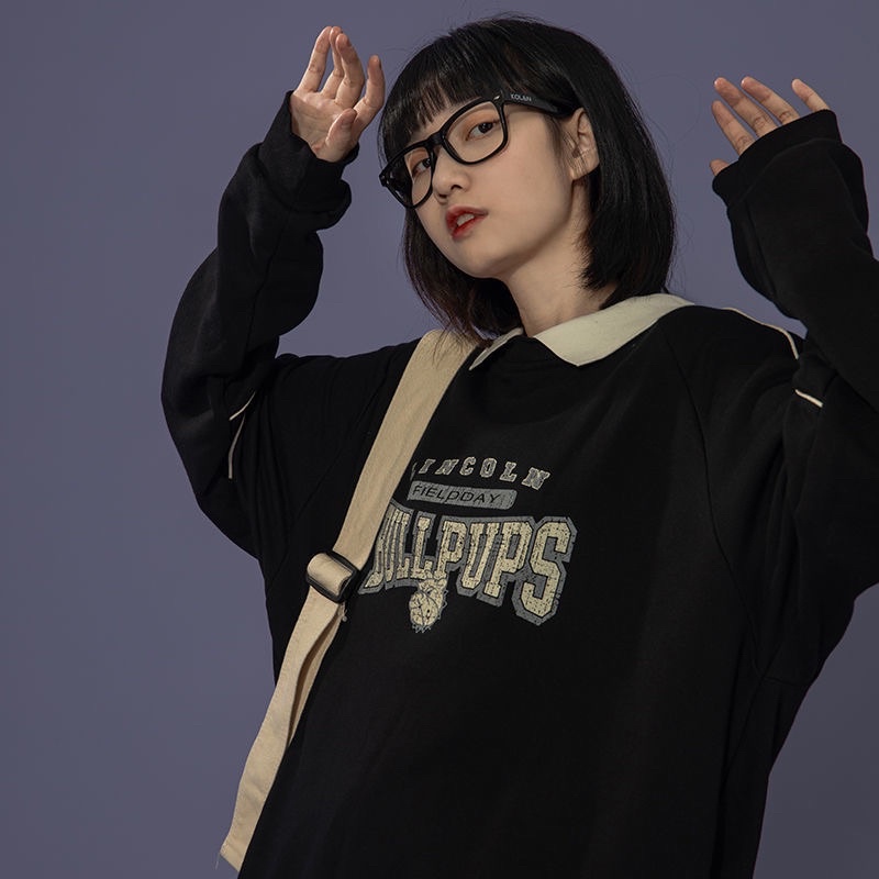 Áo Polo dài tay dáng rộng Unisex phong cách Hàn Quốc Thời trang thu đông