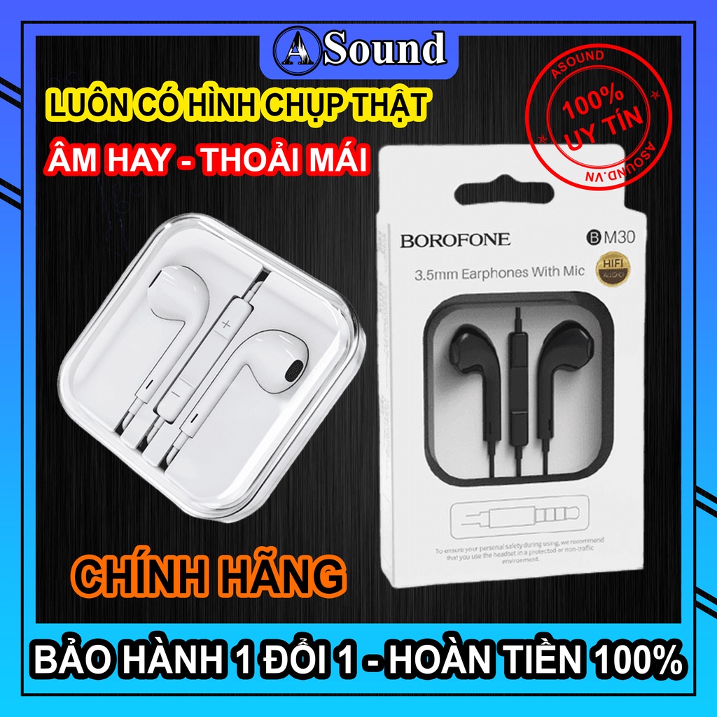 Tai nghe có dây Borofone BM30 Chính Hãng có micro nút điều khiển đa năng ngay trên dây, âm thanh hay, đeo rất thoải mái